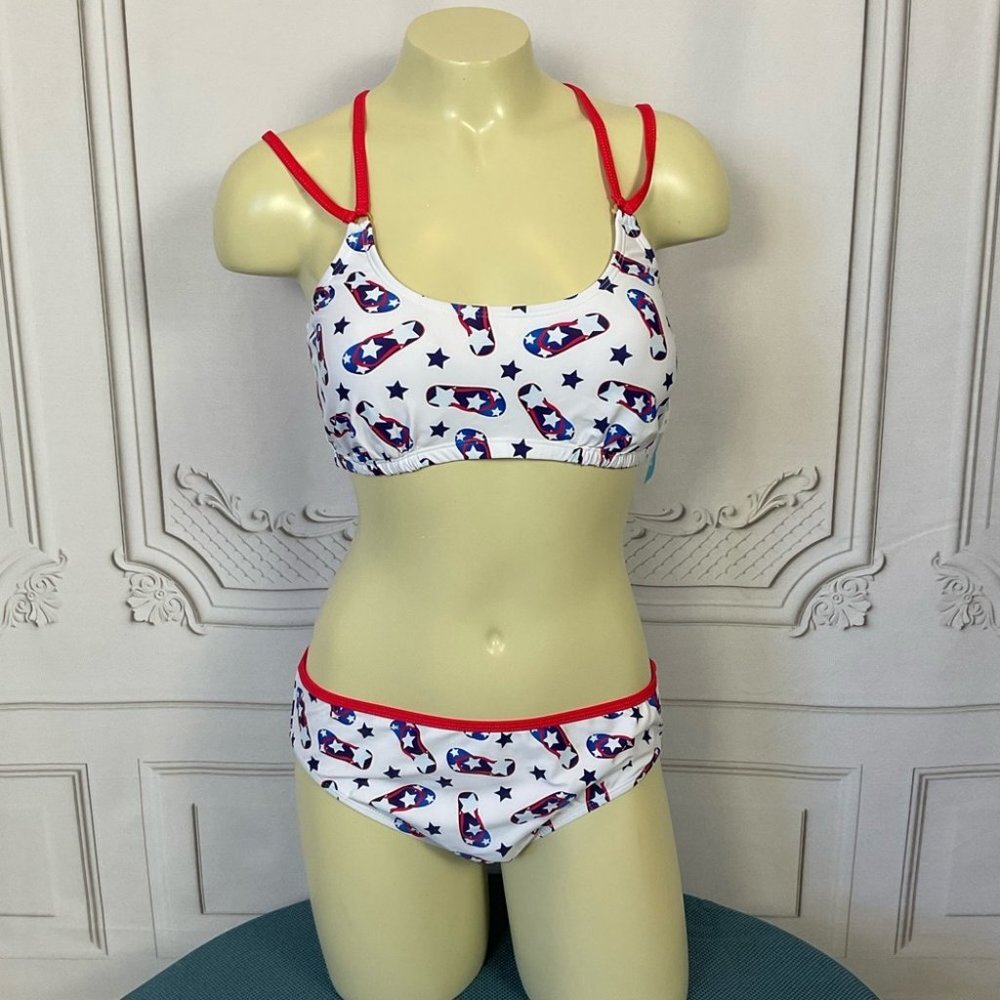 Undercurrent Juniors Patriotic Flip Flop 2 Piece Swimsuit Large Bikini New - Picture 2 of 11